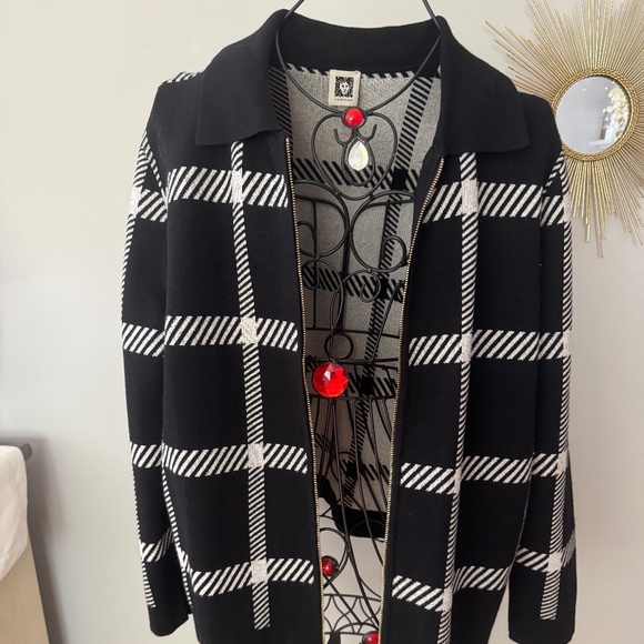 Anne Klein plaid zip sweater - Picture 1 of 2